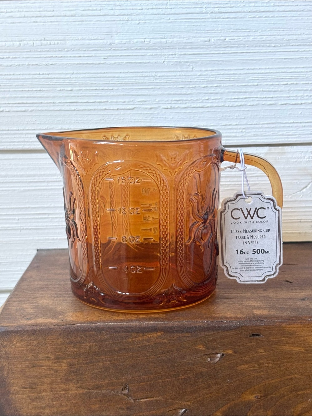 CWC Cook With Color Orange Glass Measuring Cup 16oz ~ 2 Cups Fall Spider Bat NEW